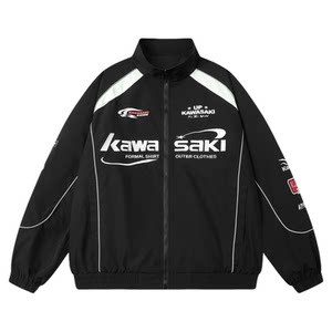 
Kawasaki racing suit patchwork embroidered motorcycle suit letter stand collar zipper jacket jacket for men and women