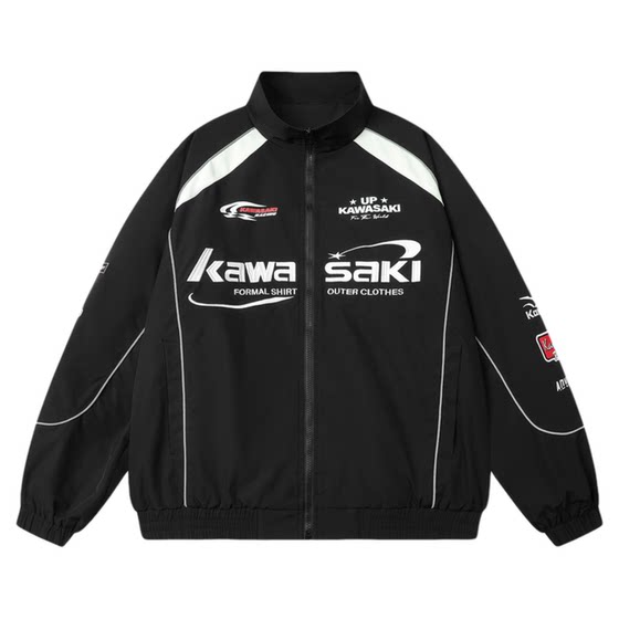
Kawasaki racing suit patchwork embroidered motorcycle suit letter stand collar zipper jacket jacket for men and women