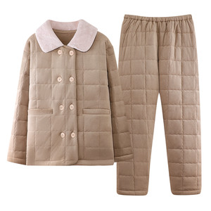 
Sixinfang couple winter pajamas women's coral velvet thickened three-layer quilted jacket warm men's home wear suit winter