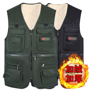 Spring and autumn middle -aged and elderly vest large -size multi -pocket horse clamps outdoor fishing dad plus velvet thickened vest shoulders