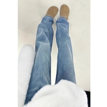 Light colored narrow cut straight leg jeans for women in spring and summer 2024, new loose fitting small stature, high waist, wide leg pants, thin style