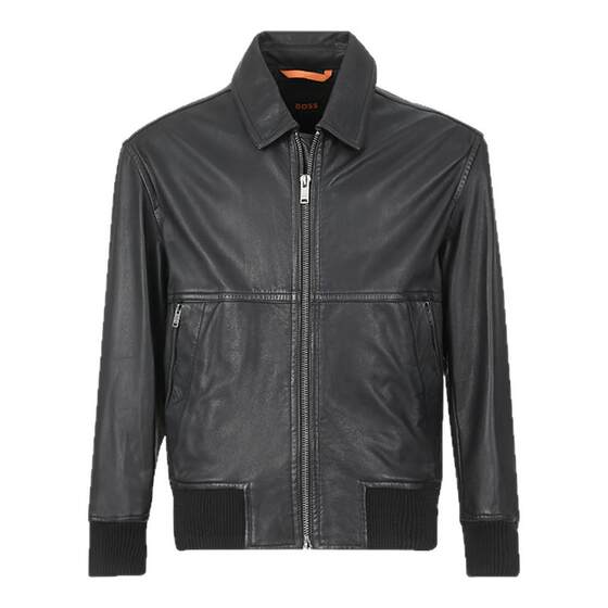 Hugo Boss men's loose leather bomber jacket top coat 50543240