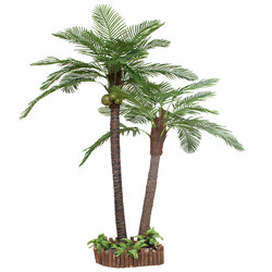 Large floor-standing coconut tree with fake tropical potted plants