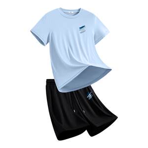 Pull back sportswear suit men's summer ice silk breathable quick-drying clothing sun protection running fitness basketball short-sleeved shorts Y