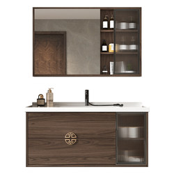 Bathroom new Chinese style bathroom cabinet wash basin ceramic integrated basin solid wood wash basin cabinet combination small apartment wash basin