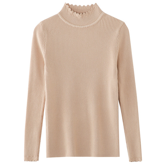 
Black base shirt for women 2025 spring and autumn new slim tight knitted sweater long-sleeved top short half-turtleneck sweater