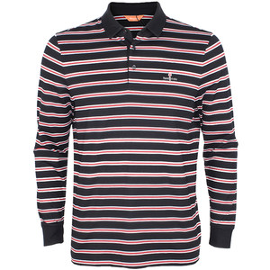 Biyin Lefen counter men's authentic lapel embroidery logo striped cotton ammonia ammonia breathable long -sleeved T -shirt clearance