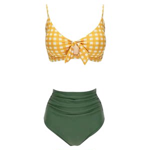 Swimsuit women's high waist covering belly sexy small chest gathered tube top slim vacation large split bikini bubble hot spring swimsuit
