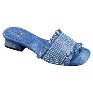 
ASH women's shoes denim denim rhinestone one-word outer slippers women's low heel open toe fashion sandals AO171F13026