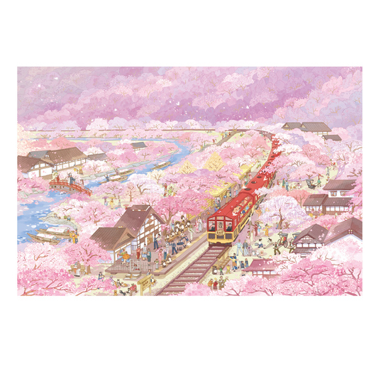 猫の空の都 1000ピースジグソーパズル - 嵐山桜の旅