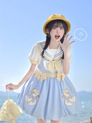 taobao agent [To Alice] Original school duck, duck flower bud bib skirt