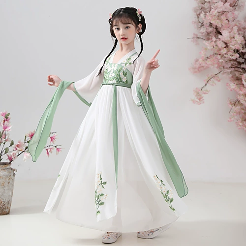 Шифоновое ханьфу, летнее детское тонкое платье, китайский стиль, детская одежда, короткий рукав