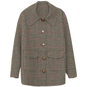 Solighter independently designed mixed color grid wool double -sided woolen coat, loose, thin short jacket autumn and winter
