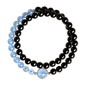 
Qingxiangtai Natural Obsidian Aquamarine Crystal Bracelet Women's Moisturizing Double Circle Crystal Bracelet Lucky Fortune for Men