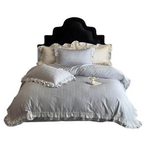 
Light luxury French style | Class A 100-count pure cotton jacquard four-piece set with lace and cotton princess style bedding in blue