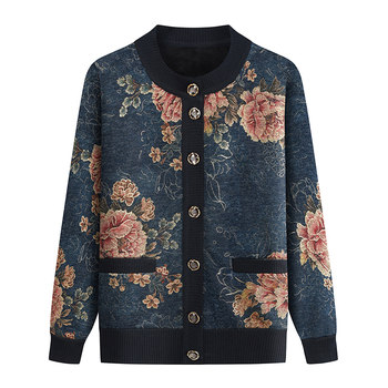 Warm sweater integrated velvet old lady jacket
