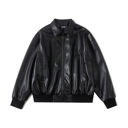 Dimc Three-dimensional Embroidered Letters Pu Leather Jacket Trendy Loose Black Lapel Casual Boys' Coat Jacket