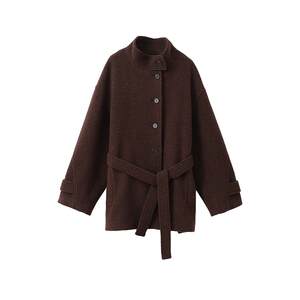 
POPCHRIO Okorui retro wool circle yarn stand collar short woolen coat small coat women's winter