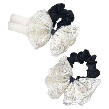
Cream lace bow lace hair ring! Simple and gentle pigtail hair rope versatile high-end hair accessories for women