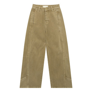 
Where is the orange tree retro khaki spliced ​​jeans for women in spring and autumn design straight wide-leg drooping pants