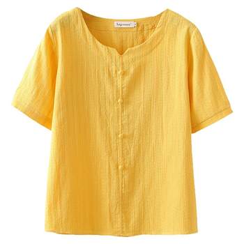 Short-sleeved pullover jacquard cotton shirt for women T-shirt top