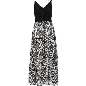 
[ONLY Ole] Spring spliced elegant gauze skirt with drawstring V-neck slimming mid-length skirt dress for women