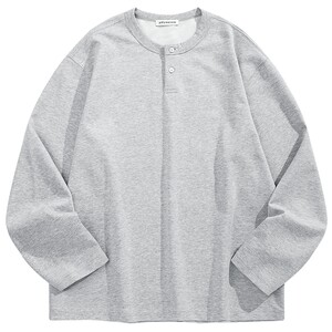 
[Henry Collar] Peacebird Men's Heavy Embroidery Long Sleeve T-shirt 26 Spring New Solid Color Bottoming Shirt