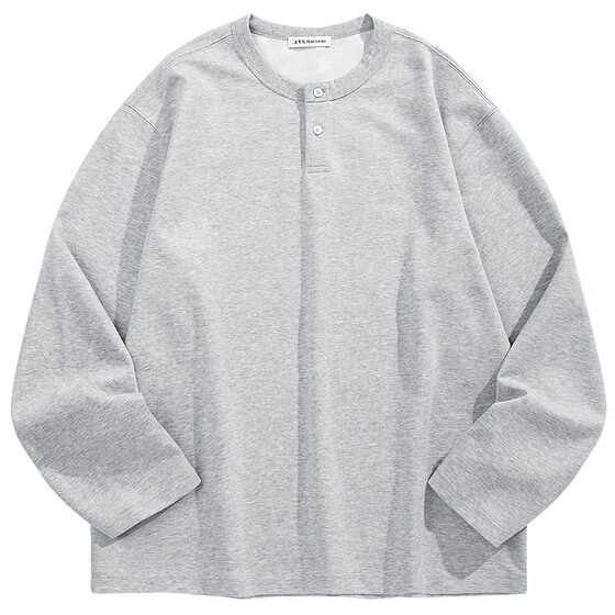
[Henry Collar] Peacebird Men's Heavy Embroidery Long Sleeve T-shirt 26 Spring New Solid Color Bottoming Shirt