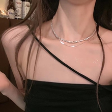 High grade broken silver double-layer necklace for girls, light luxury and niche design, delicate flash, layered wearing spicy girl collarbone chain, popular style