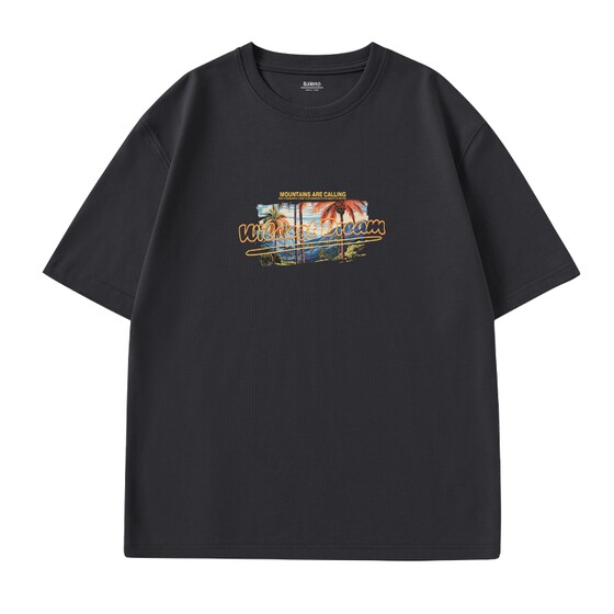 
Baleno heavy cotton men's short-sleeved T-shirt summer outdoor sports leisure camping black high-end half-sleeve A