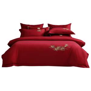
Mercury Home Textile Cotton Embroidery Wedding Four-Piece Set New Chinese Style Set Wedding Festive Quilt Cover Bedding Sheet Wedding Bedding