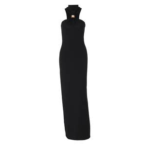 
Shemoda high-end sense of royal sister halter neck sleeveless dress for women zipper back high waist slim black long skirt