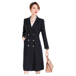 Shiluya's high -end professional suits woolen woolen woolen outer women's mid -length double -row buckle shop jewelery shop workers' dressing coat

