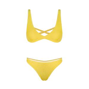 Oceanmystery yellow sexy triangular bikini female no steel ring gathers tail wave rinse