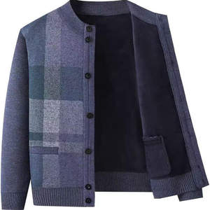 
Middle-aged and elderly men's winter sweater grandpa round neck cardigan autumn and winter dad plus velvet thickened sweater jacket for men