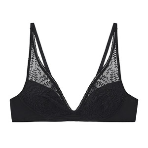 
Etam lace low V long triangle oxygen cup embroidered bra without wire ring small breast sexy underwear W322DI0111