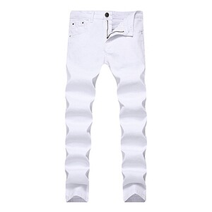 White jeans Men's long pants trousers in small feet pants mid -waist straight pants casual elastic four seasons trendy pants men