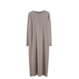 
Autumn and winter round neck long knitted dress for women with loose coat and draped over-the-knee bottoming sweater long skirt