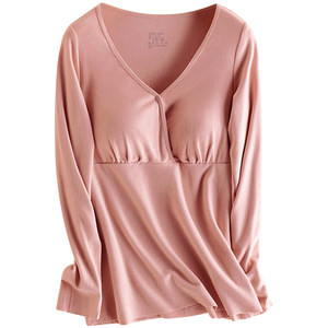 Breastfeeding autumn jacket, moisturizer warm underwear pregnant woman autumn clothes autumn pants set autumn and winter bottoming shirt with chest pad women
