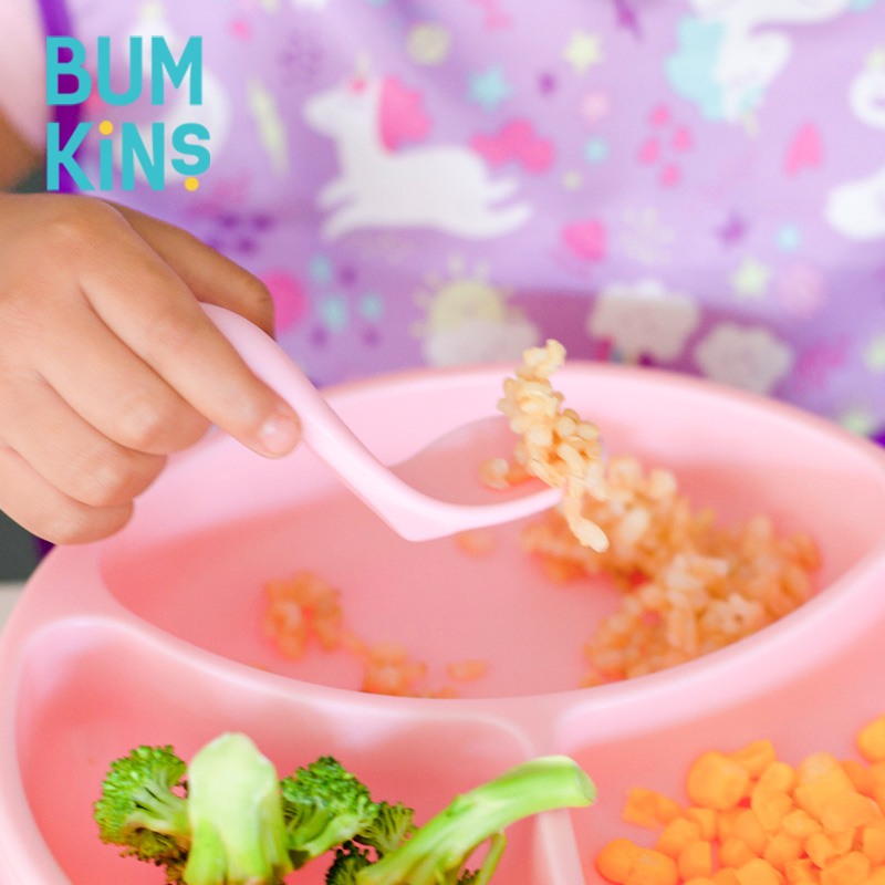 美国Bumkins婴儿童宝宝弯头歪把歪头勺子可爱餐具辅食学吃饭训练