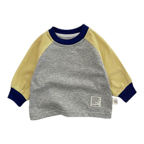 
Boys' spring and autumn Korean style casual bottoming shirts baby color-blocked raglan long-sleeved T-shirts baby fashionable versatile tops