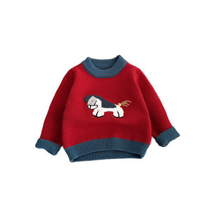 
Boys' winter New Year's sweater suit for baby boy red cute thickened warm sweater baby plus fleece pants