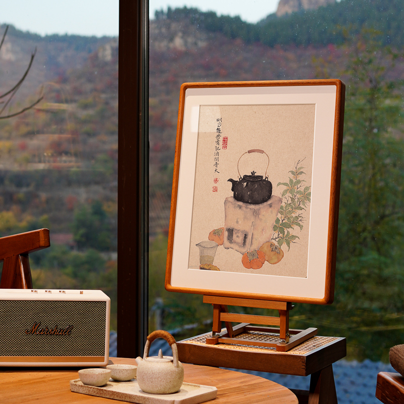 茶室挂画四联禅意日式水墨不急且慢茶壶书房餐厅饭厅新中式装饰画