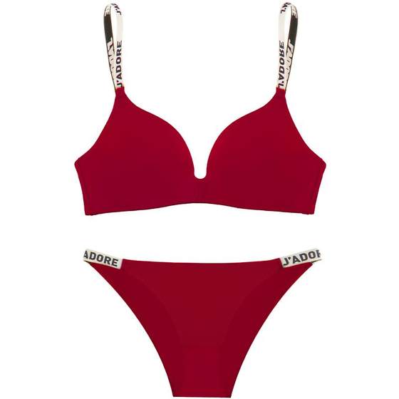 Miss Curious Red Underwear Women's Large Breasts Reveal Small Breasts Push-Up Bra Set Seamless Horse Sexy Marriage Year