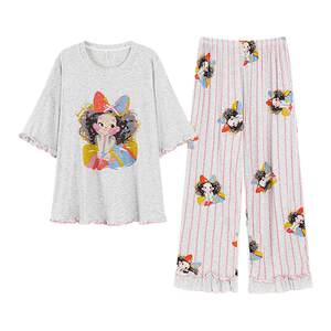 
AN Japanese cartoon rainbow girl cool modal home wear short-sleeved trousers ice silk thin summer pajamas for women