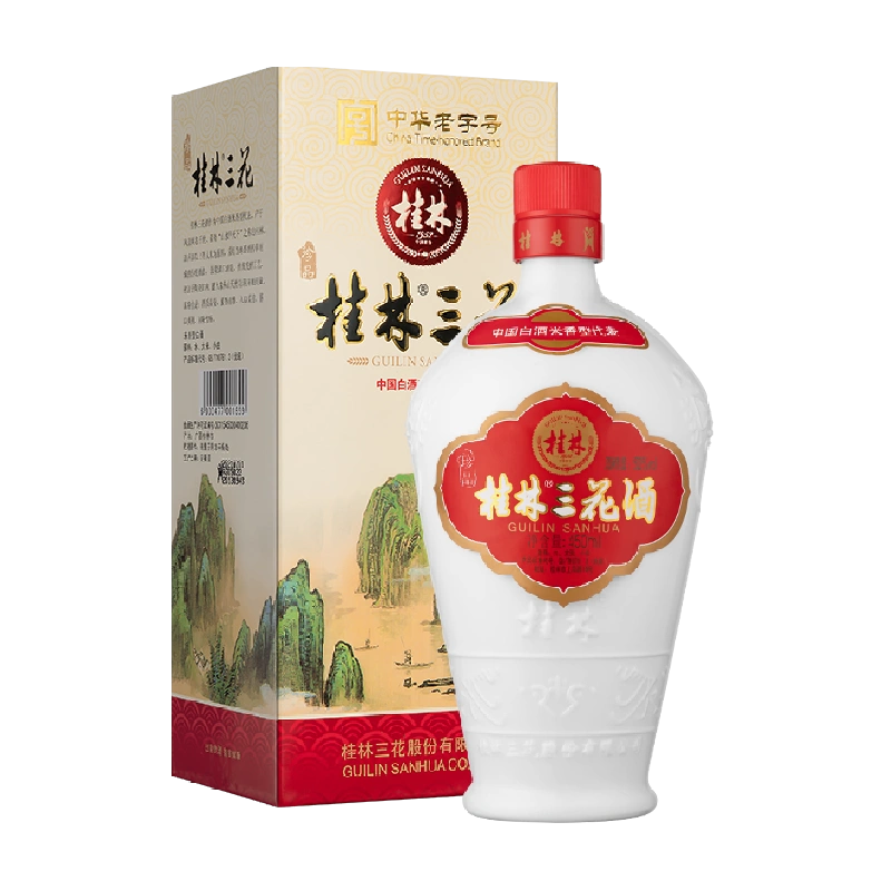 桂林珍品三花酒52度乳白陶瓷瓶450ml米香型白酒广西特产送礼佳品-Taobao 