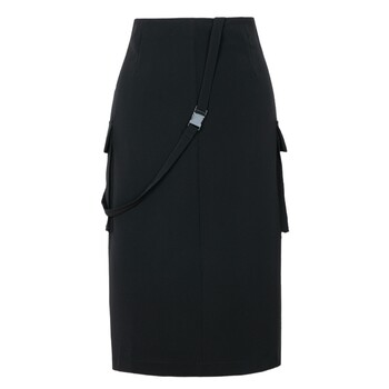 XG Xue Ge letter printed black skirt fashionable spring new strap design slit straight middle skirt women's clothing
