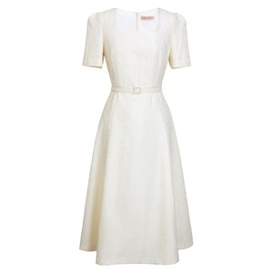 LIME Rheinland Elegant Style Square Neck Solid Color Dress 2024 Spring/Summer New High Waist Off White Skirt