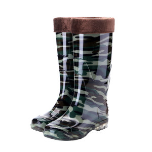 Warm mid -high -tube rain boared men's wear -resistant working water boots short tube shoes low -top beef tendon bottom non -slip plastic cotton shoes