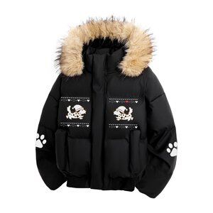 
Charles Heart American Puppy Printed Cotton Coat Men's Fur Collar Hooded Winter Thickened Coldproof Couple Cotton Coat Jacket